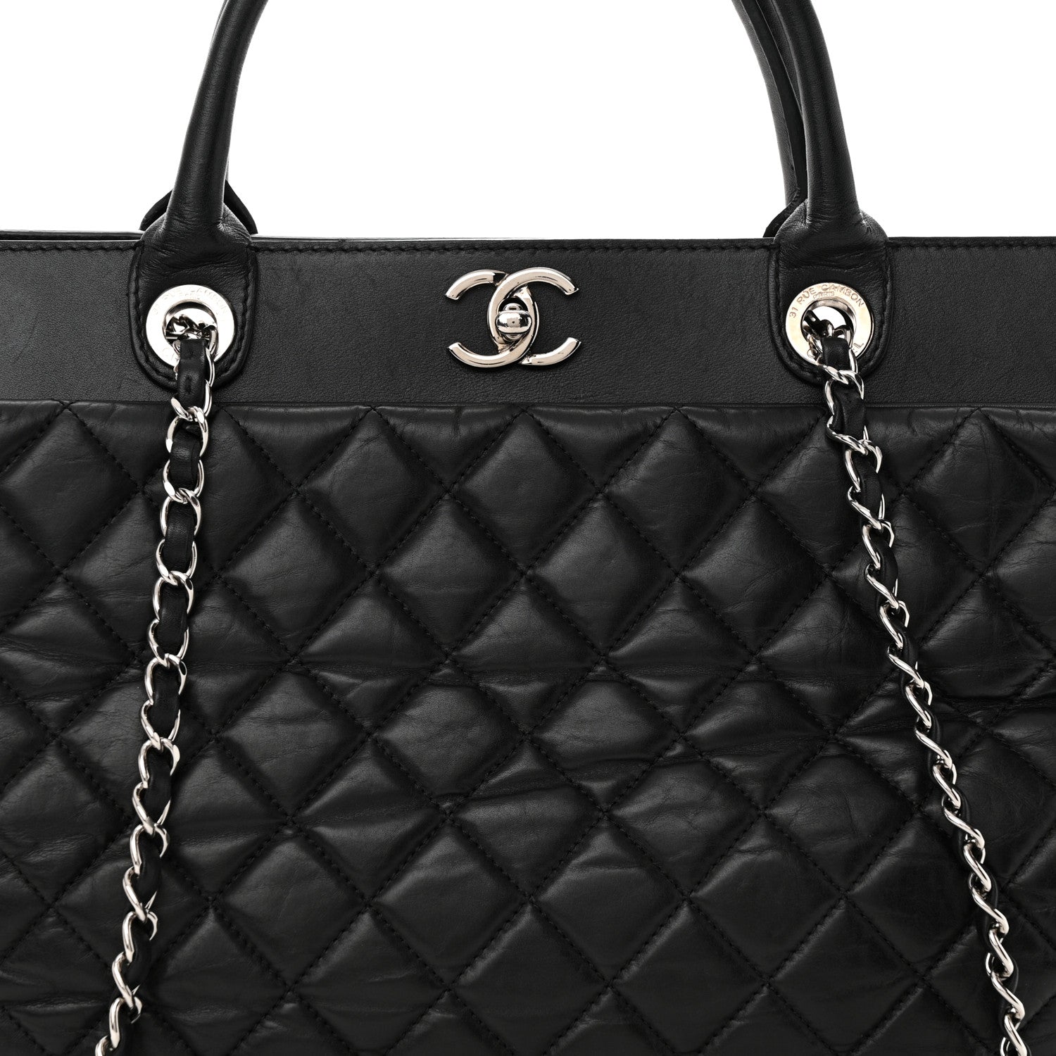 Chanel Aged Calfskin Quilted Be CC Tote Black 8 of 13