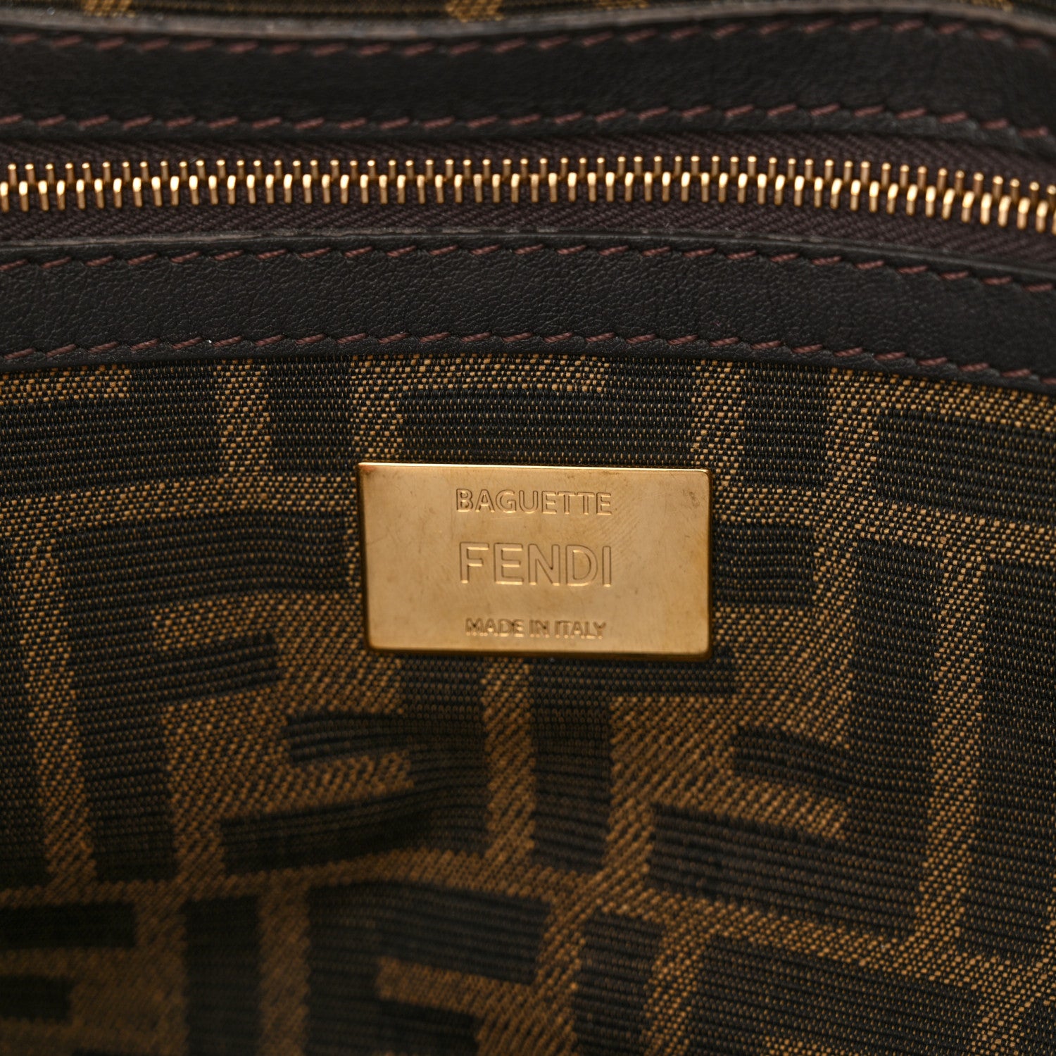 Fendi Fabric Jacquard FF 1974 Medium Baguette Tobacco Moro Black 7 of 11