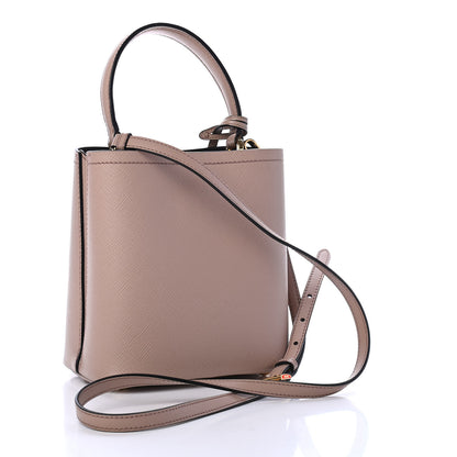 Prada Saffiano Cuir Calfskin Small Panier Bucket Bag Cipria Black 2 of 4