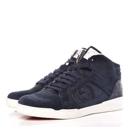 Gucci Suede Men's Interlocking G High Top Sneakers 10.5 Blue 3 of 13