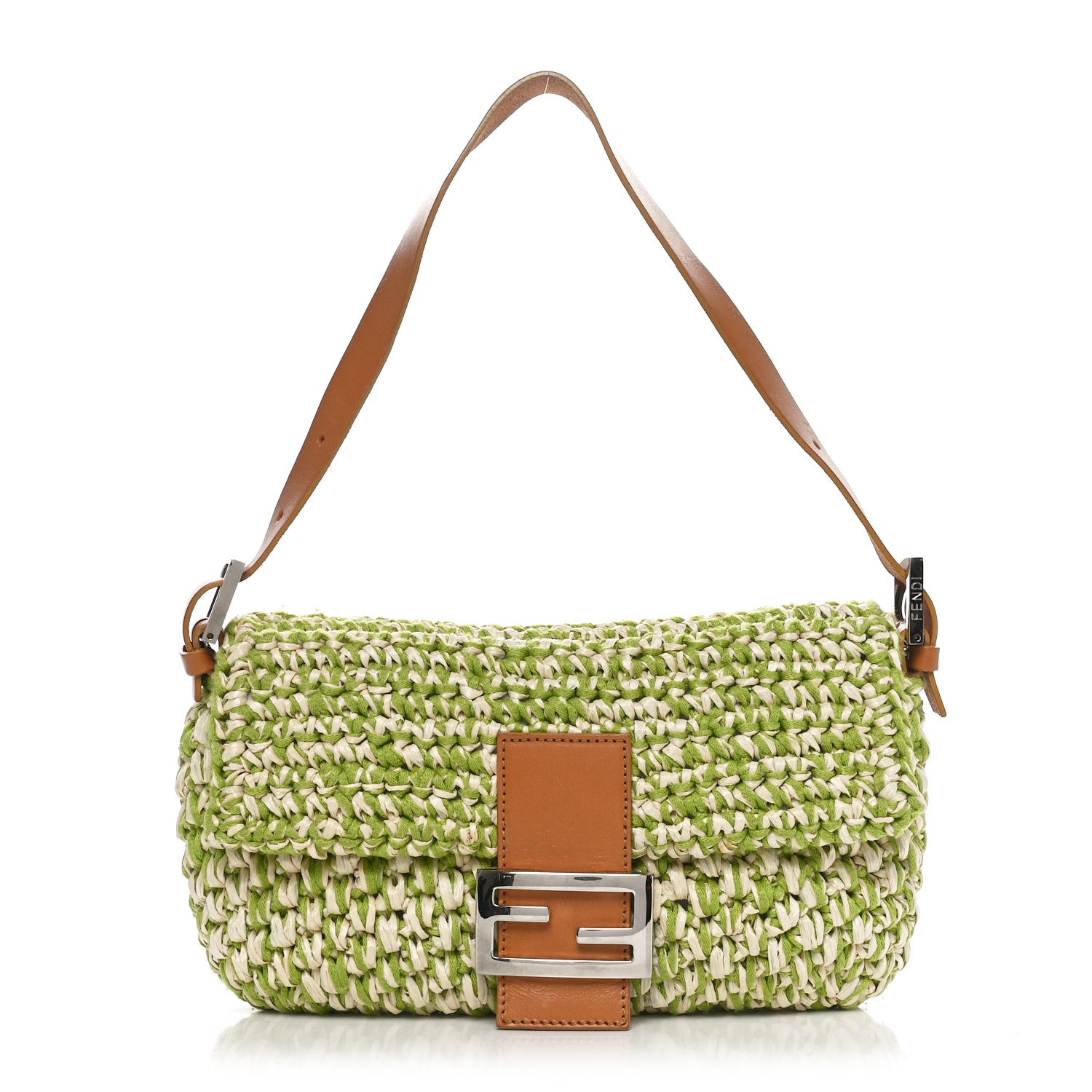 Fendi Woven Straw Baguette Green 1 of 9