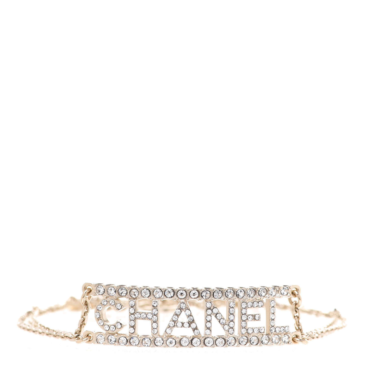 Chanel Metal Crystal Logo Choker Necklace Gold 1 of 5