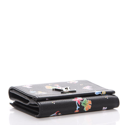 Louis Vuitton Calfskin LockMe II Floral Compact Wallet Black 4 of 9