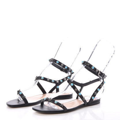 Valentino Garavani Calfskin Rockstud Rolling Ankle Wrap Flat Sandals 35 Black 3 of 7