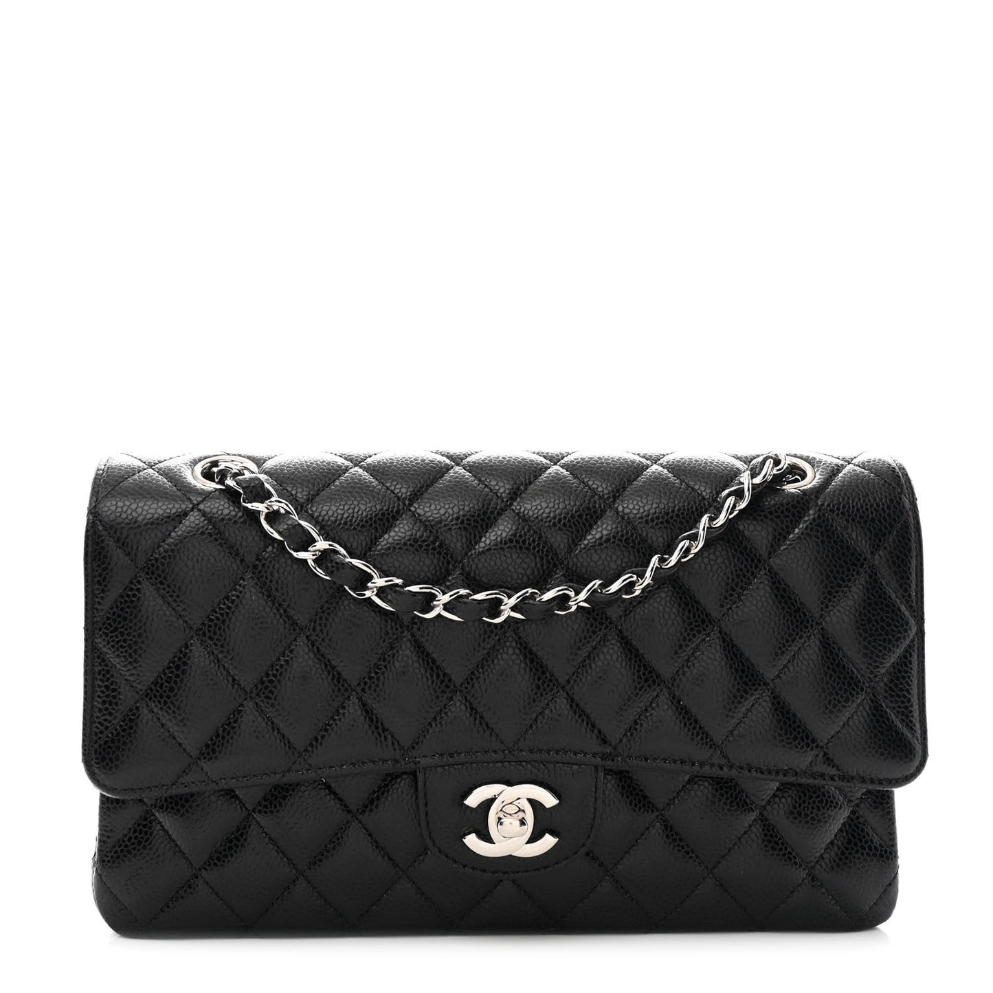 Caviar Quilted Medium Double Flap Black