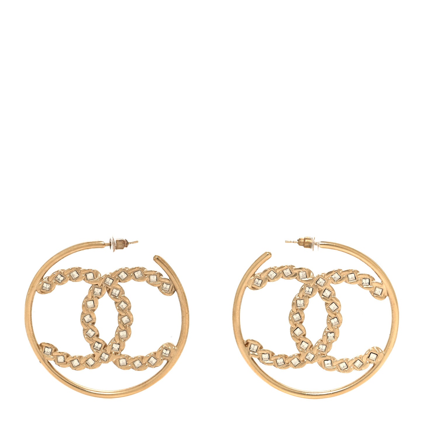 Crystal High Society CC Hoop Earrings Gold