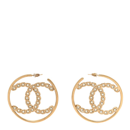 Chanel Crystal High Society CC Hoop Earrings Gold 1 of 5
