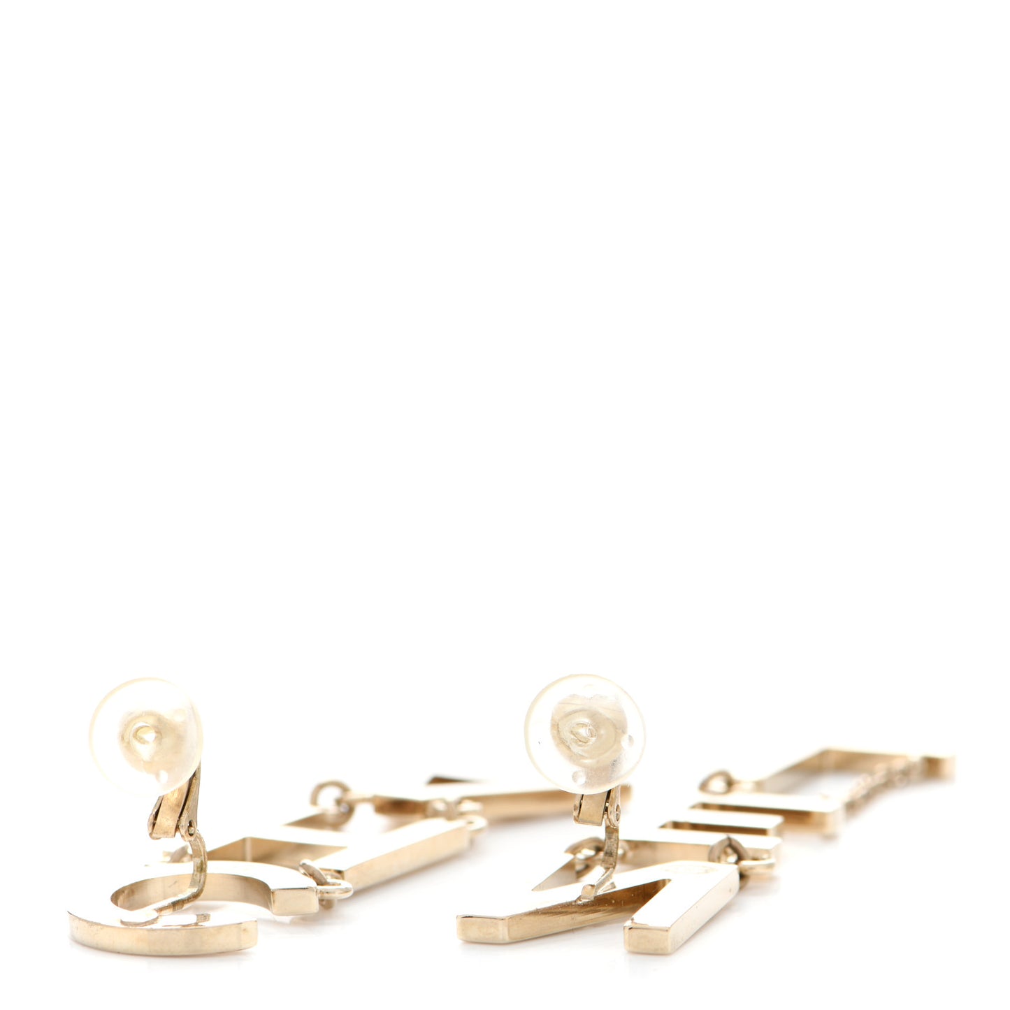 Metal Cha-Nel Logo Drop Earrings Gold