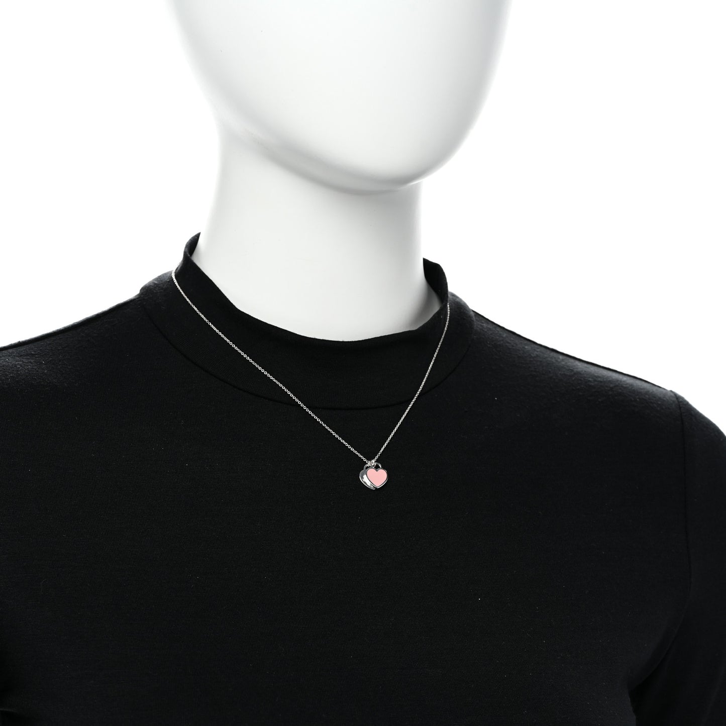 Sterling Silver Enamel Return to Tiffany Double Heart Tag Pendant Necklace Pink