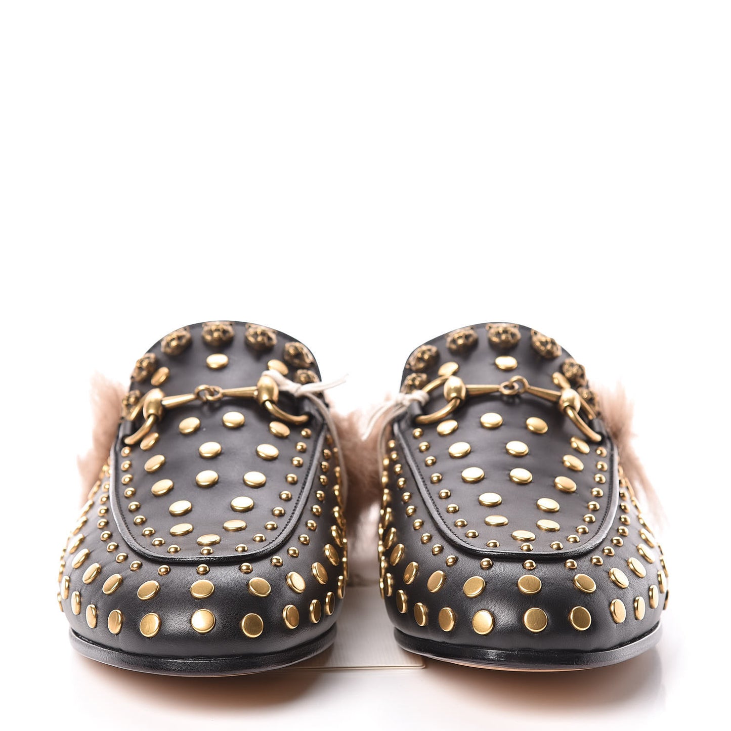 Calfskin Lambswool Studded Womens Princetown Slippers 36 Black
