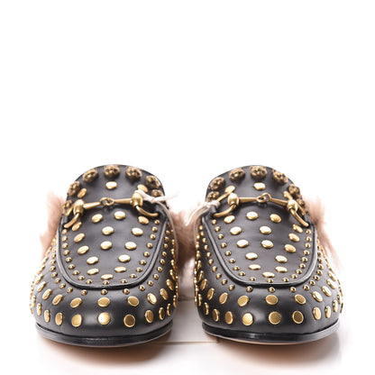 Gucci Calfskin Lambswool Studded Womens Princetown Slippers 36 Black 2 of 8