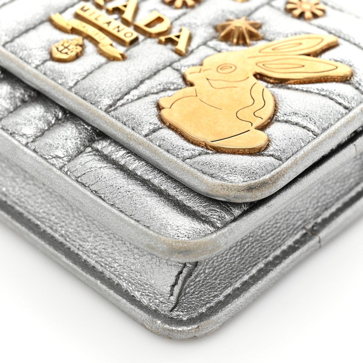 Prada Metallic Nappa Impunture Embellished Diagramme Mini Bag Cromo 8 of 14
