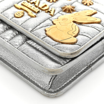 Prada Metallic Nappa Impunture Embellished Diagramme Mini Bag Cromo 8 of 14