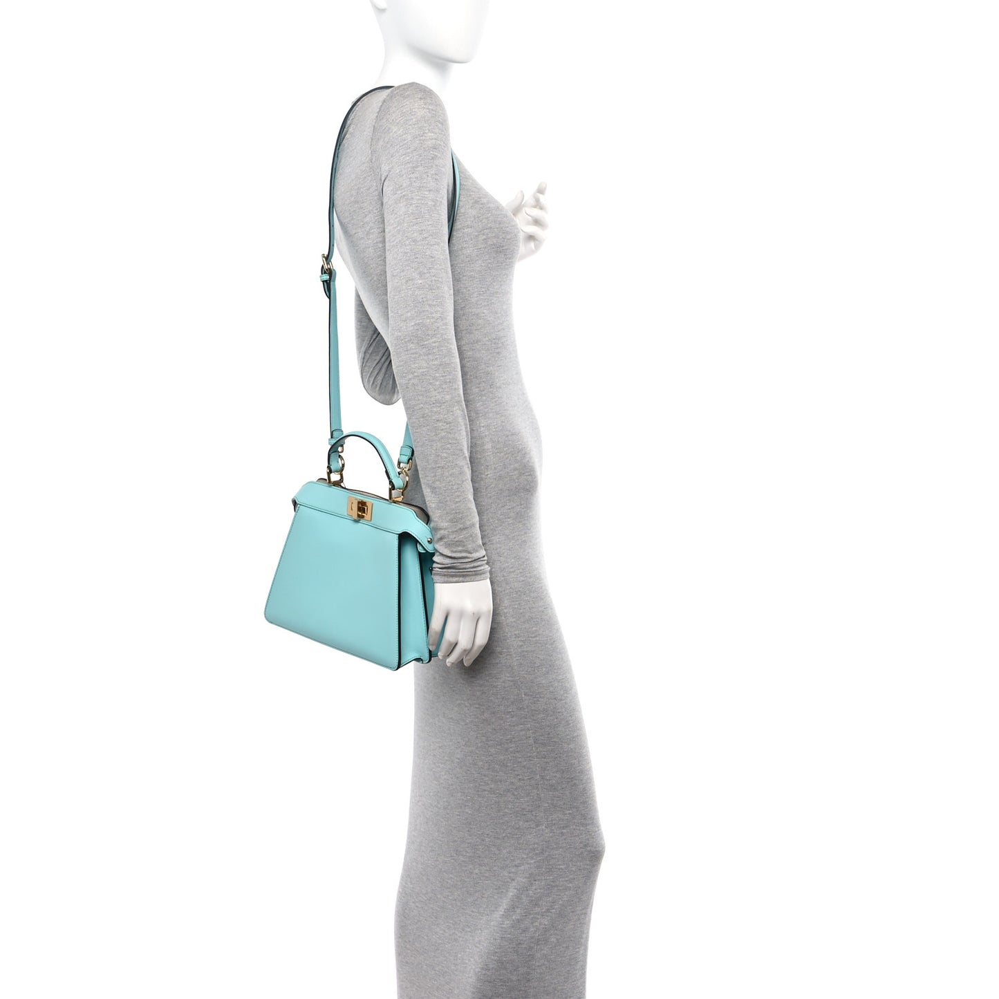 Vitello Seta Shiny Nappa Small Peekaboo I SEE U Satchel Real Tiffany White