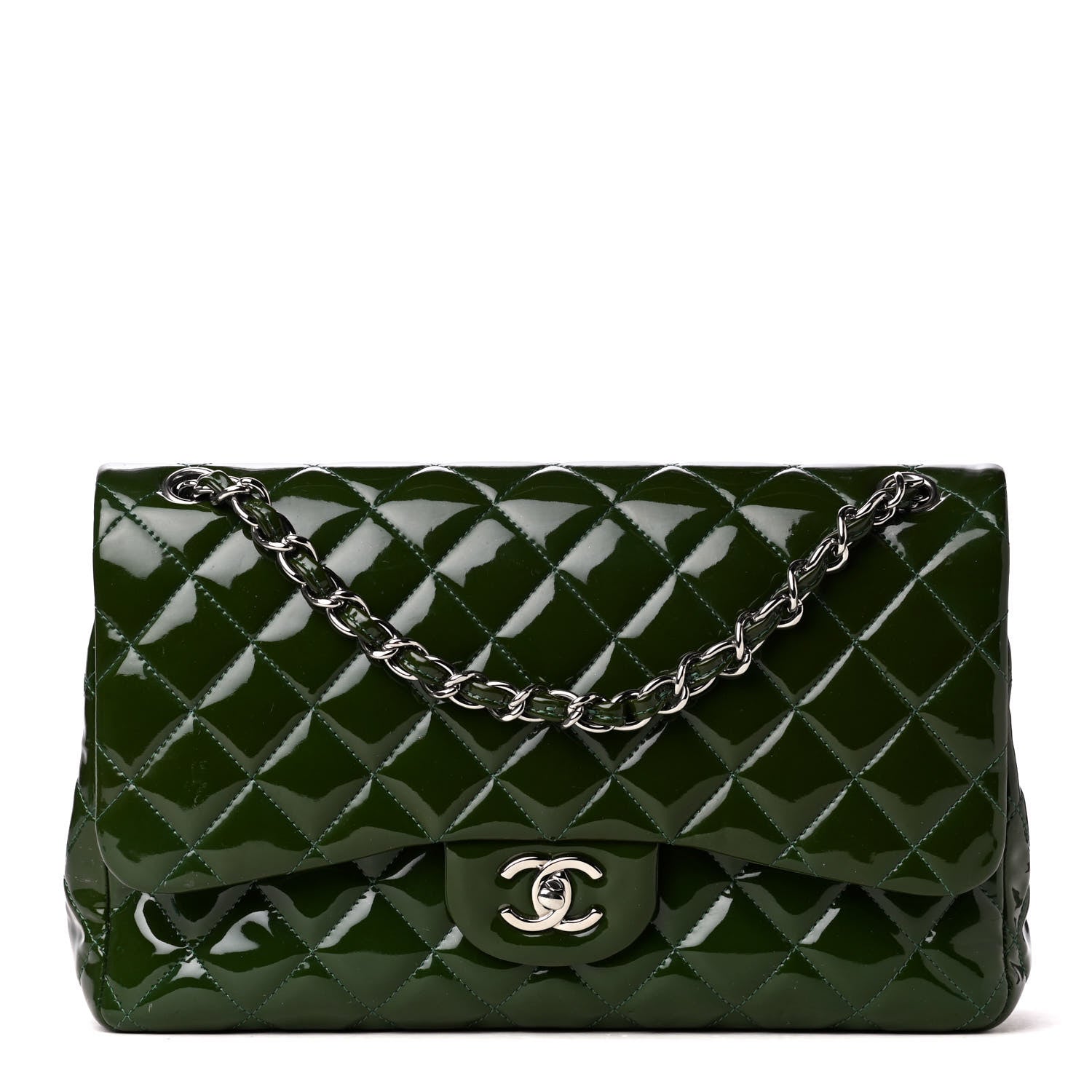 Chanel Patent Calfskin Quilted Jumbo Double Flap Green 1 of 4
