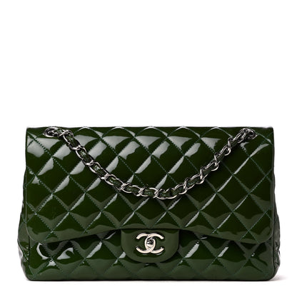 Chanel Patent Calfskin Quilted Jumbo Double Flap Green 1 of 4