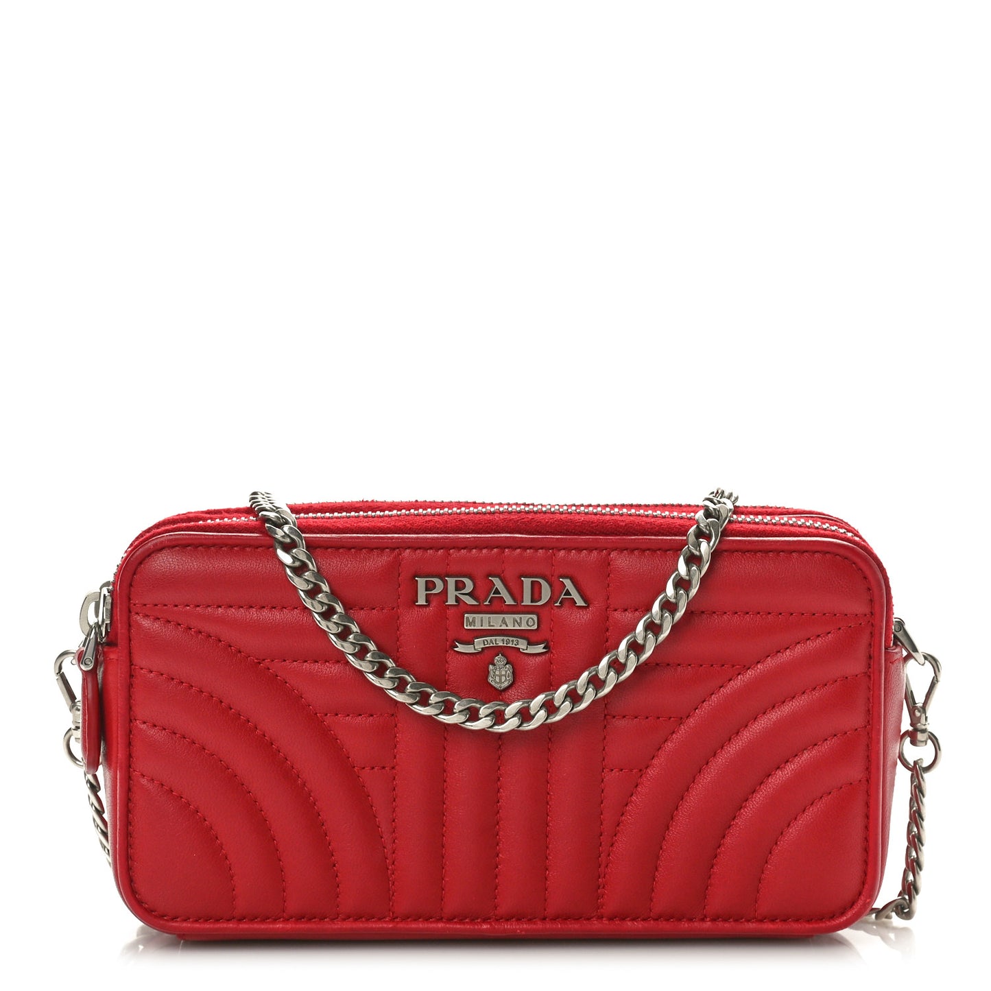 Soft Calfskin Diagramme Double Zip Chain Crossbody Bag Rosso