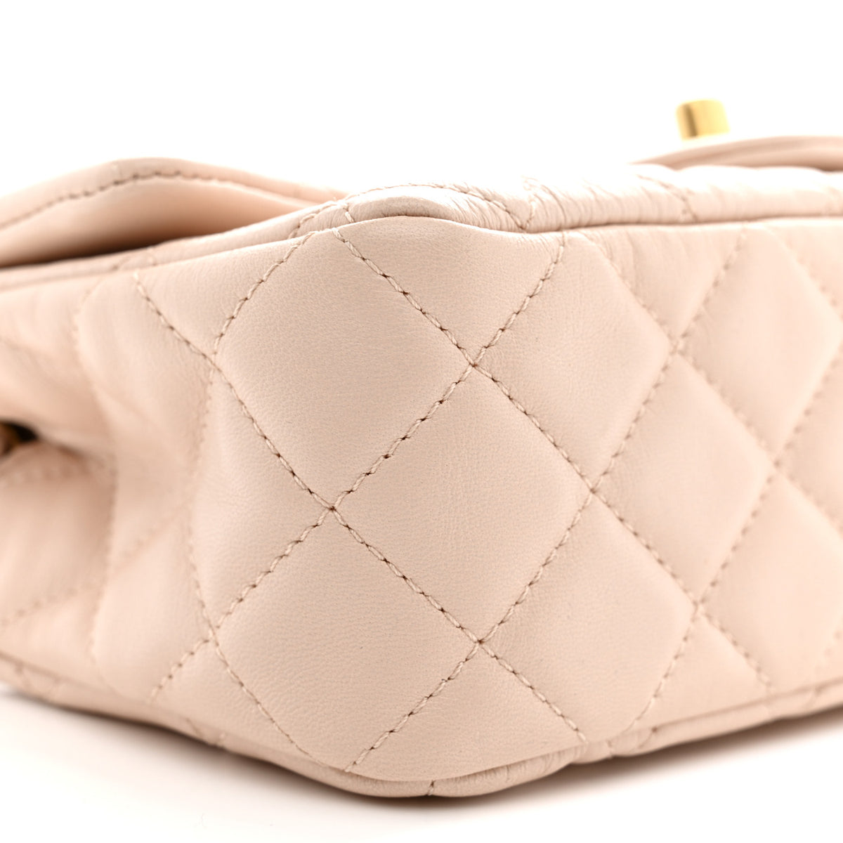 Lambskin Quilted Mini Rectangular Pearl Crush Flap Light Beige