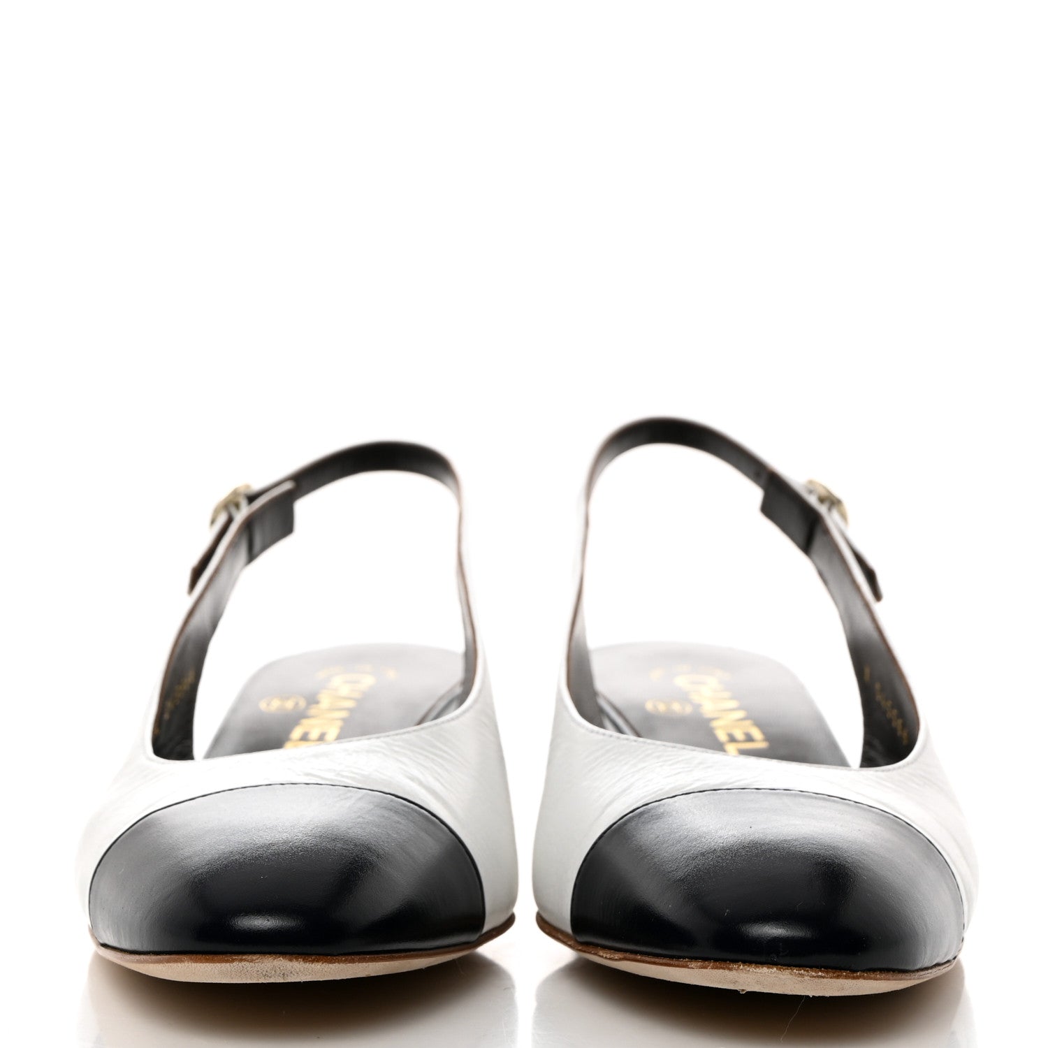 Chanel Calfskin Cap Toe CC Slingback Pumps 40 White Dark Navy 2 of 10