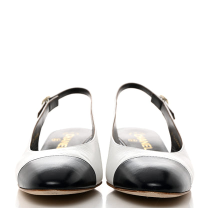 Chanel Calfskin Cap Toe CC Slingback Pumps 40 White Dark Navy 2 of 10