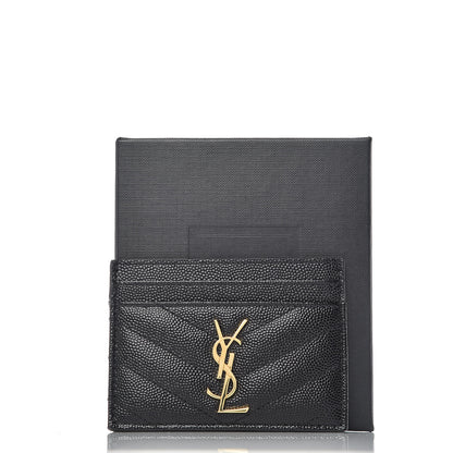 Saint Laurent Grain De Poudre Matelasse Chevron Monogram Credit Card Case Black 9 of 9