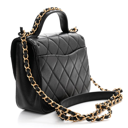 Chanel Lambskin Quilted Small Chain Infinity Top Handle Flap Black 3 of 14