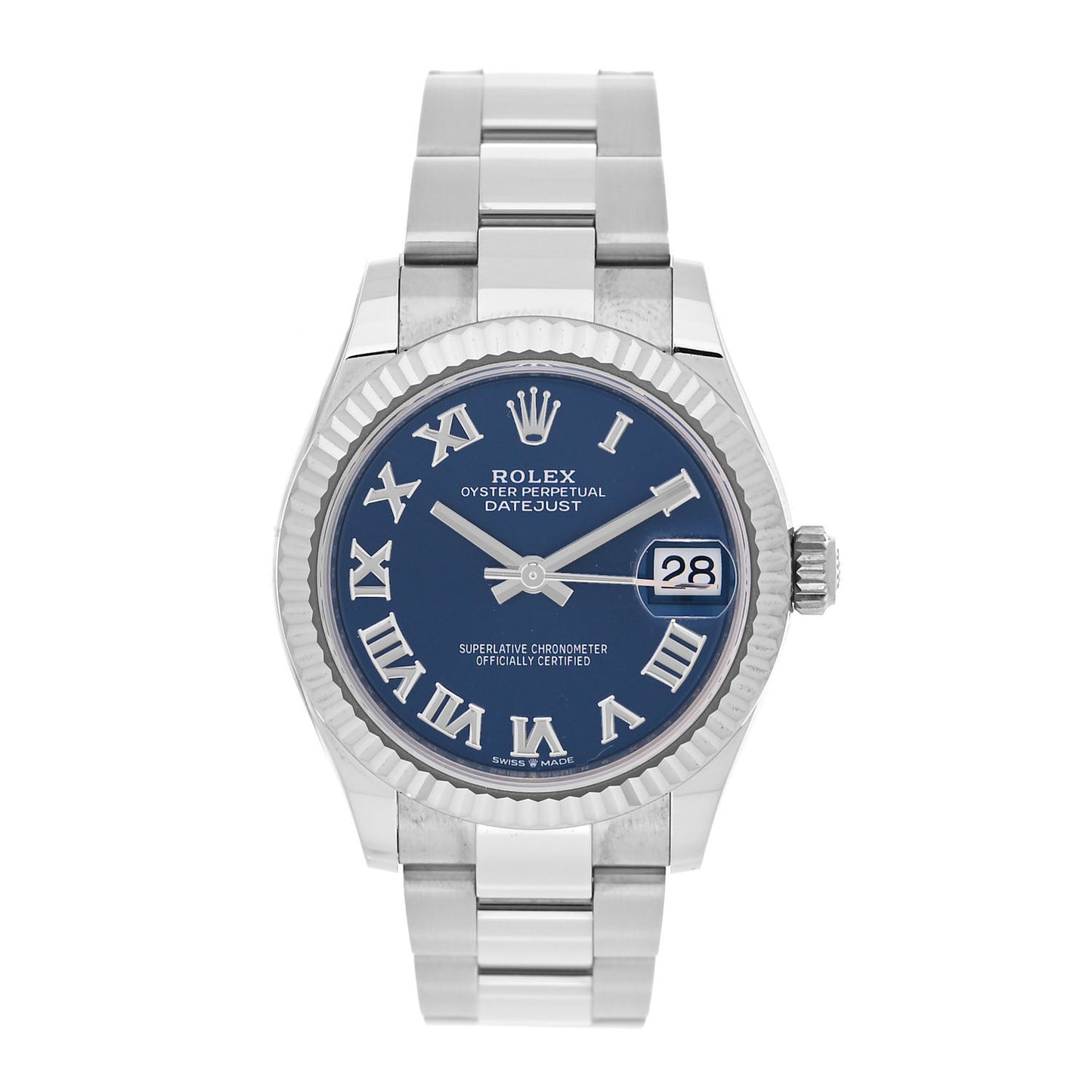 Stainless Steel 18K White Gold 31mm Oyster Perpetual Datejust Watch Bright Blue Roman 278274