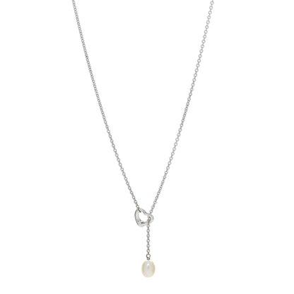 Tiffany Sterling Silver Pearl 7.5-8mm Elsa Peretti Open Heart Lariat Necklace 1 of 4