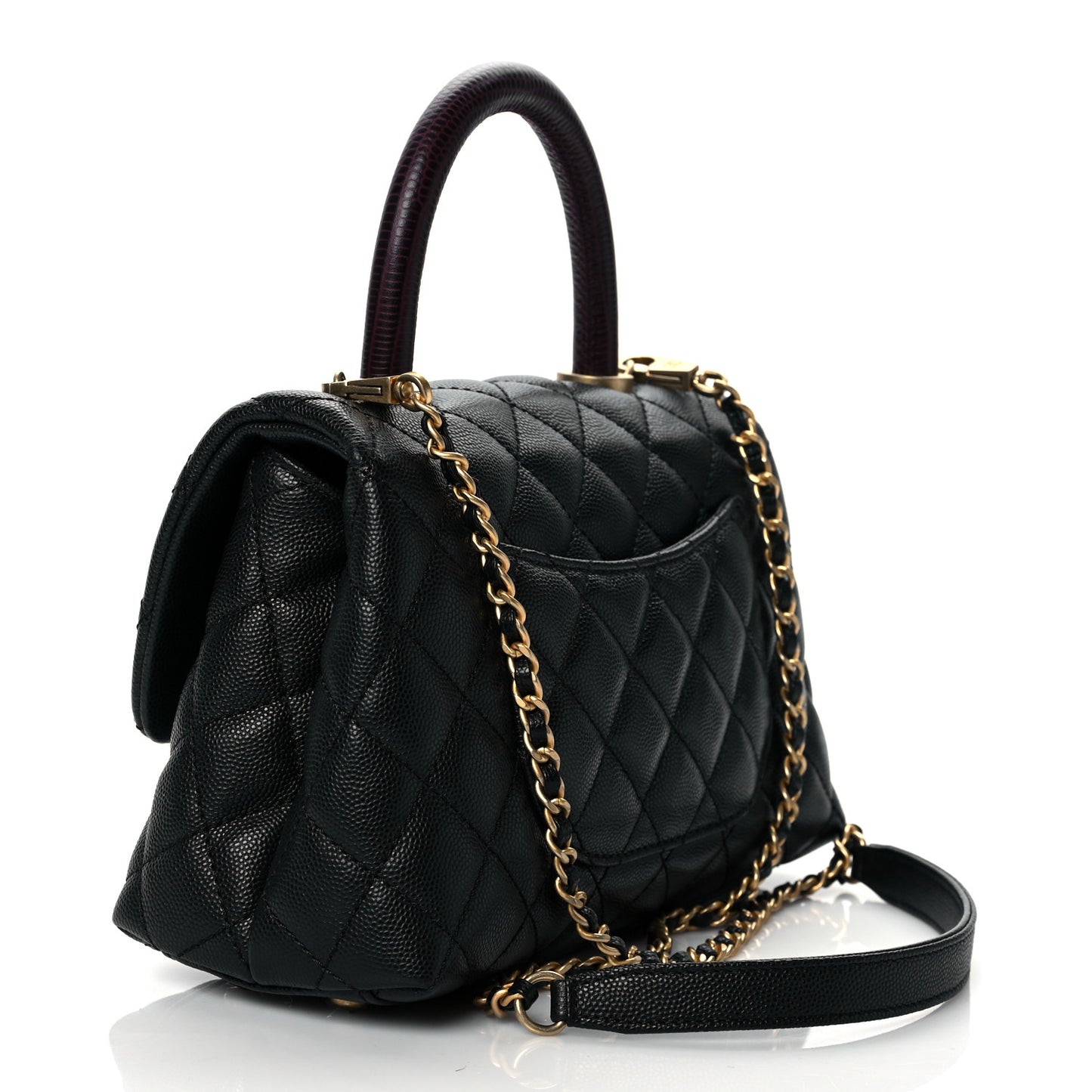 Caviar Lizard Embossed Quilted Mini Coco Handle Flap Black