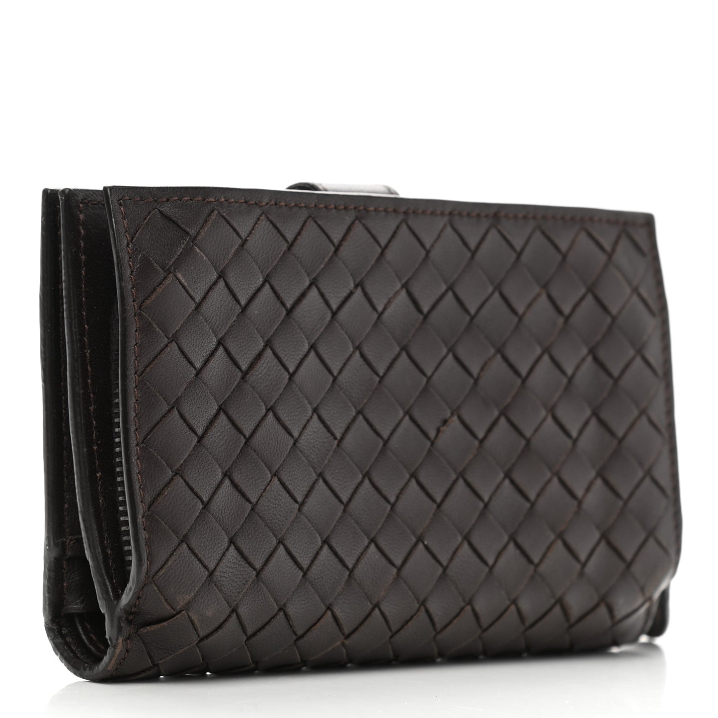 Nappa Intrecciato Continental Snap Wallet Brown Coffee