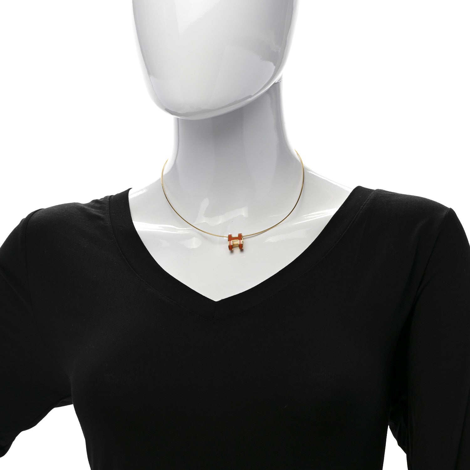 Hermes Lacquered Gold Pop H Pendant Necklace Orange 2 of 7