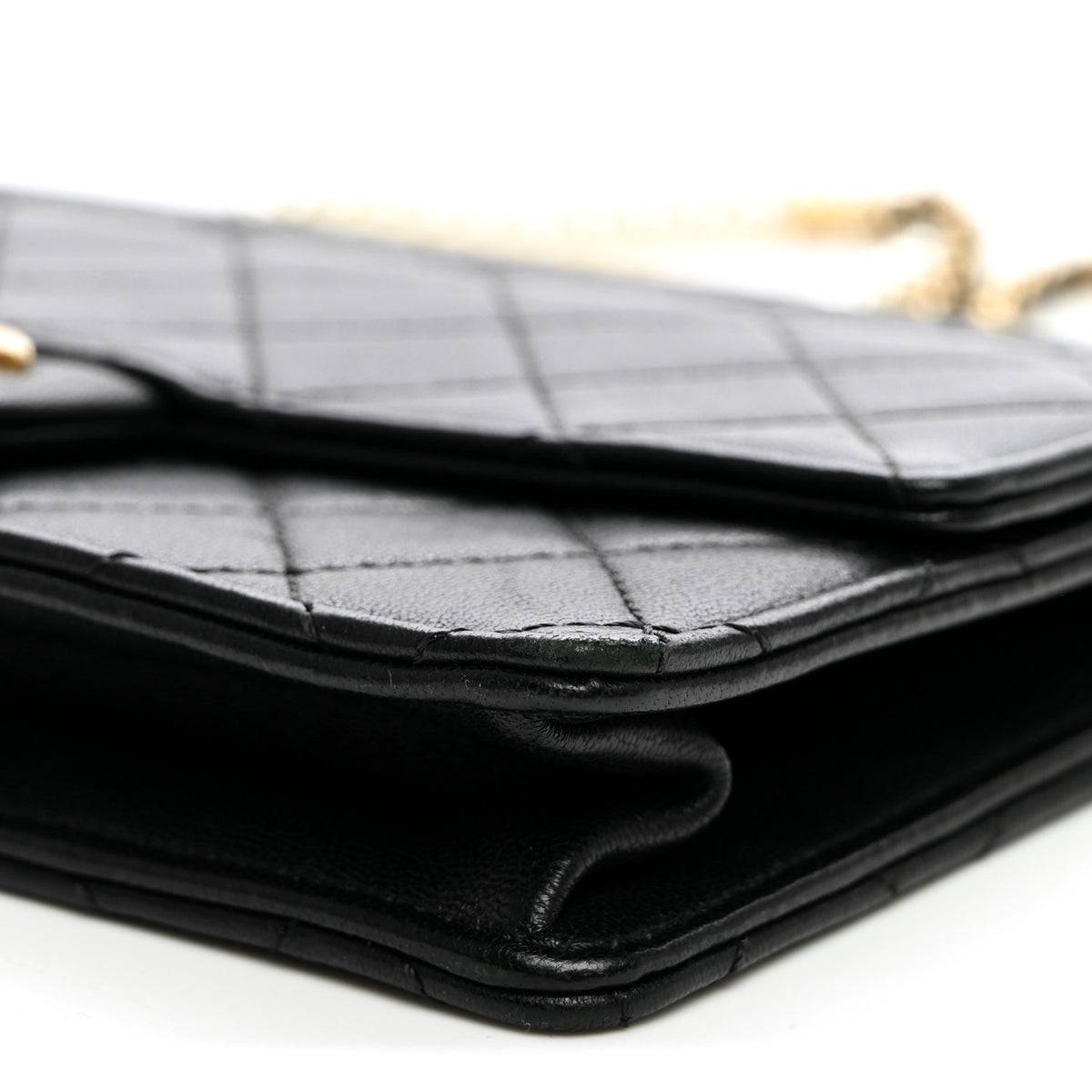 Lambskin Quilted Large Pearl Chain Flap Bag Black