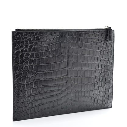 Saint Laurent Calfskin Crocodile Embossed Document Holder Black 3 of 8