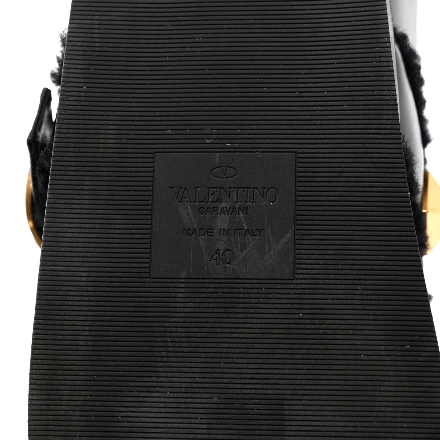 Calfskin Shearling Roman Stud River Slippers 40 Black