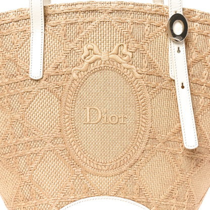 Christian Dior Raffia Calfskin Cannage Blooming Small Tote Beige White 8 of 10