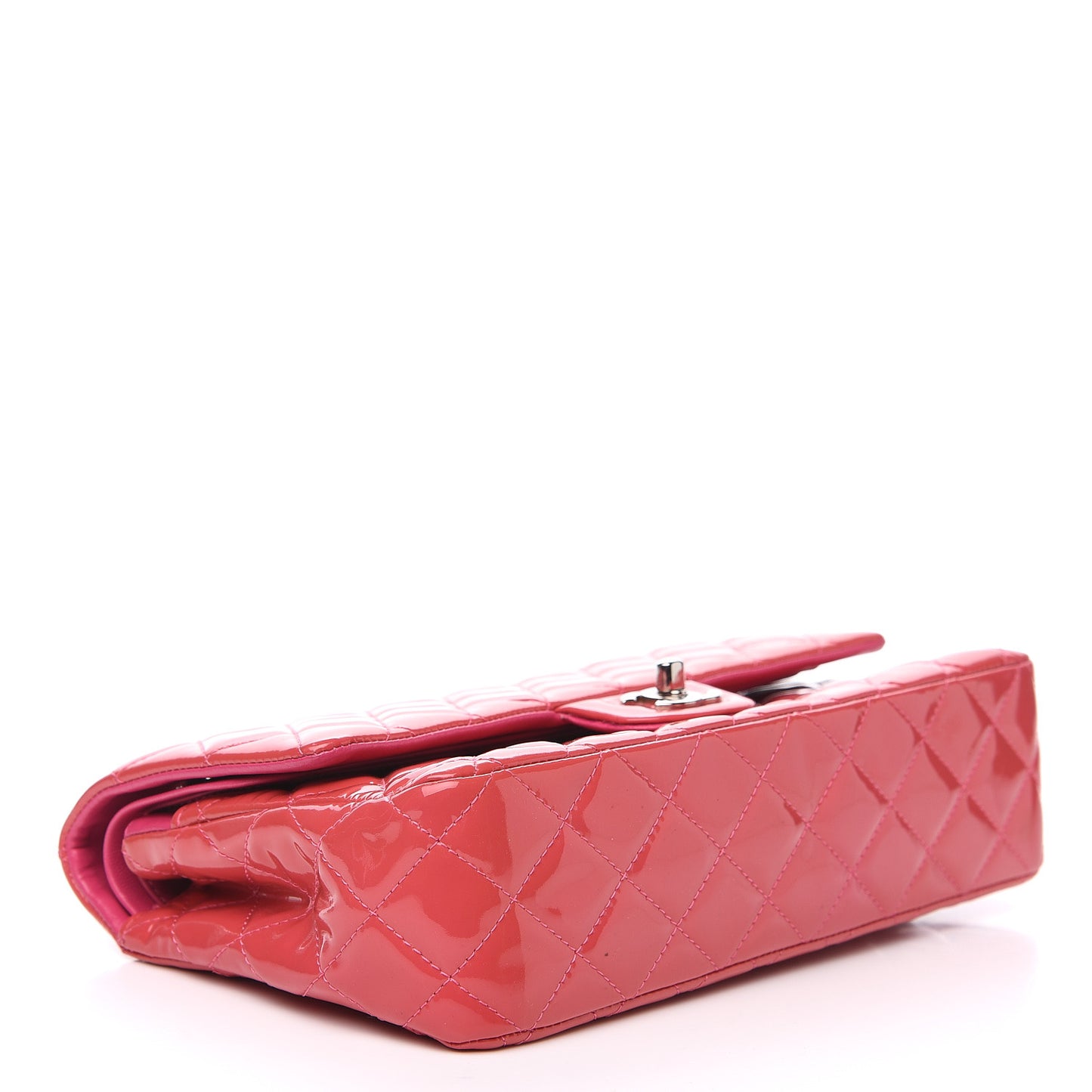 Patent Quilted Medium Double Flap Fuchsia