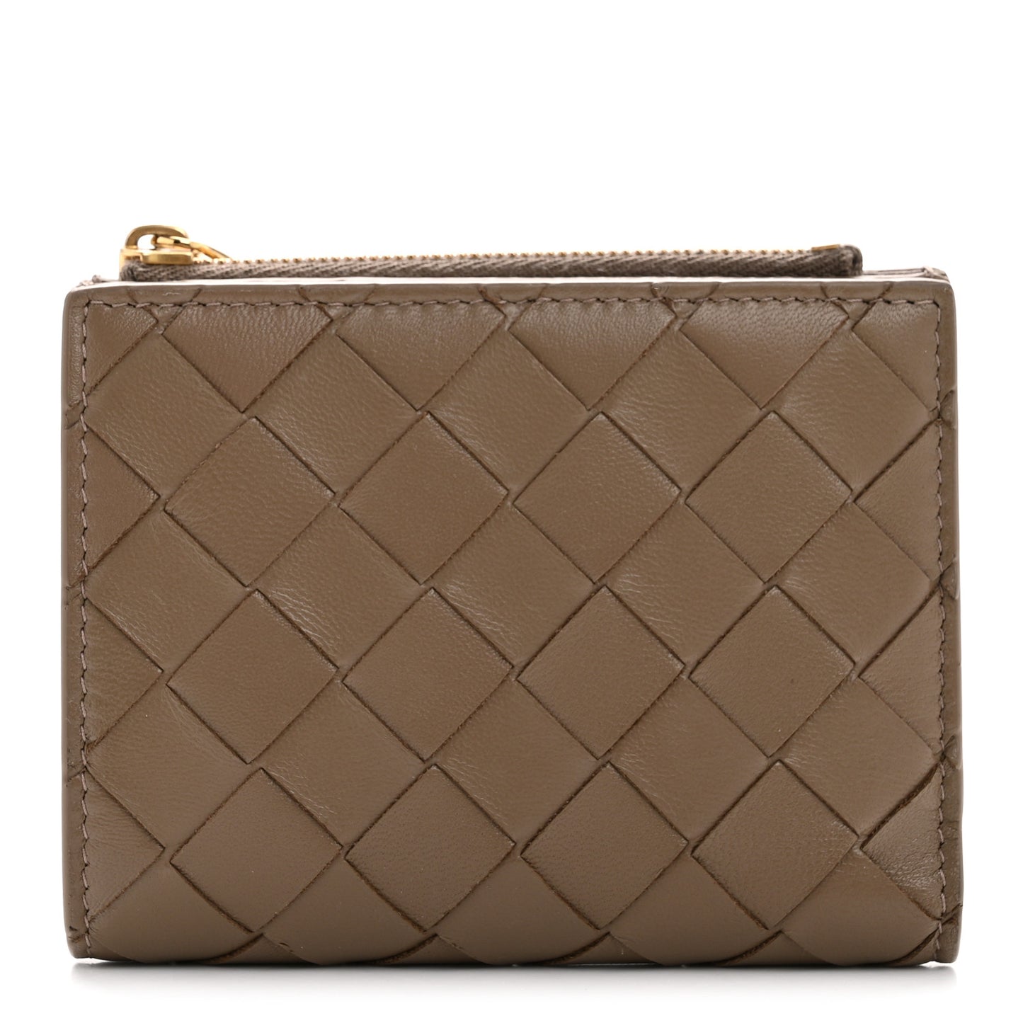 Nappa Intrecciato Bifold Zip Wallet Taupe Grey