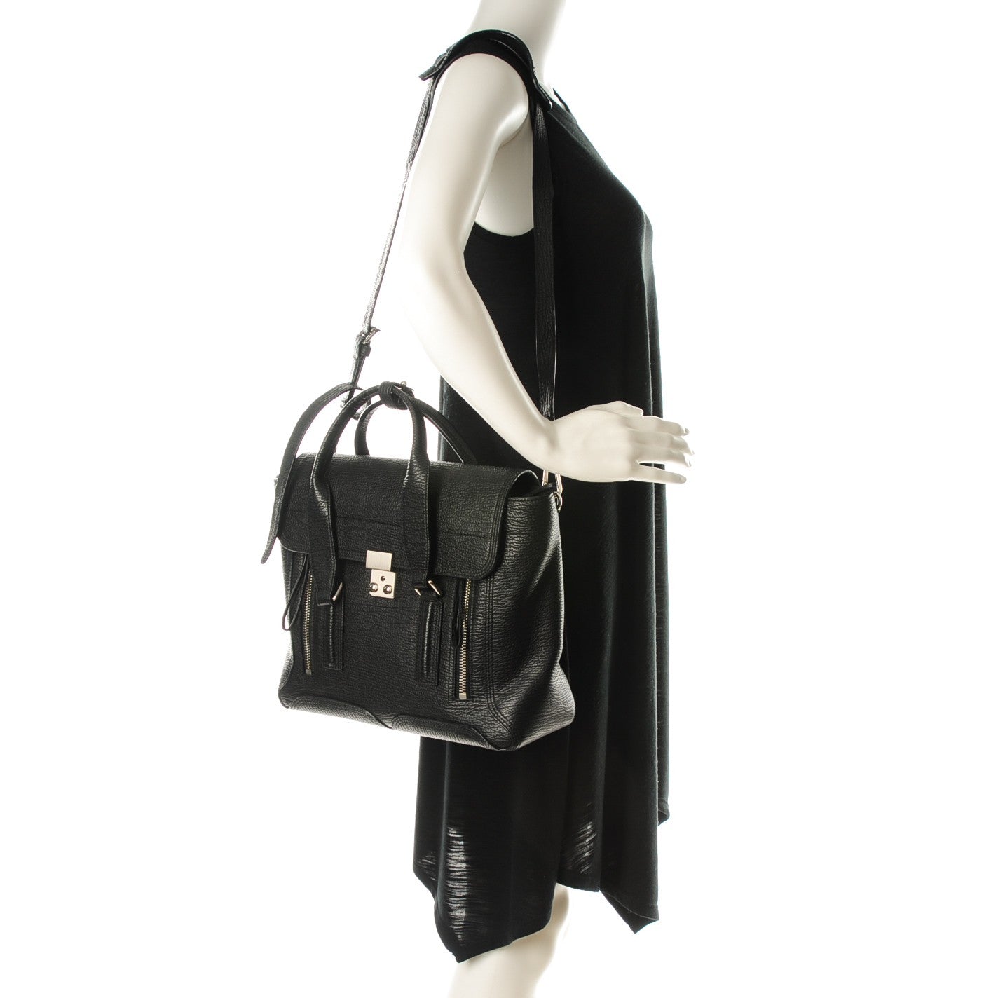 3.1 Phillip Lim 3.1 Textured Calfskin Medium Pashli Satchel Black 2 of 8