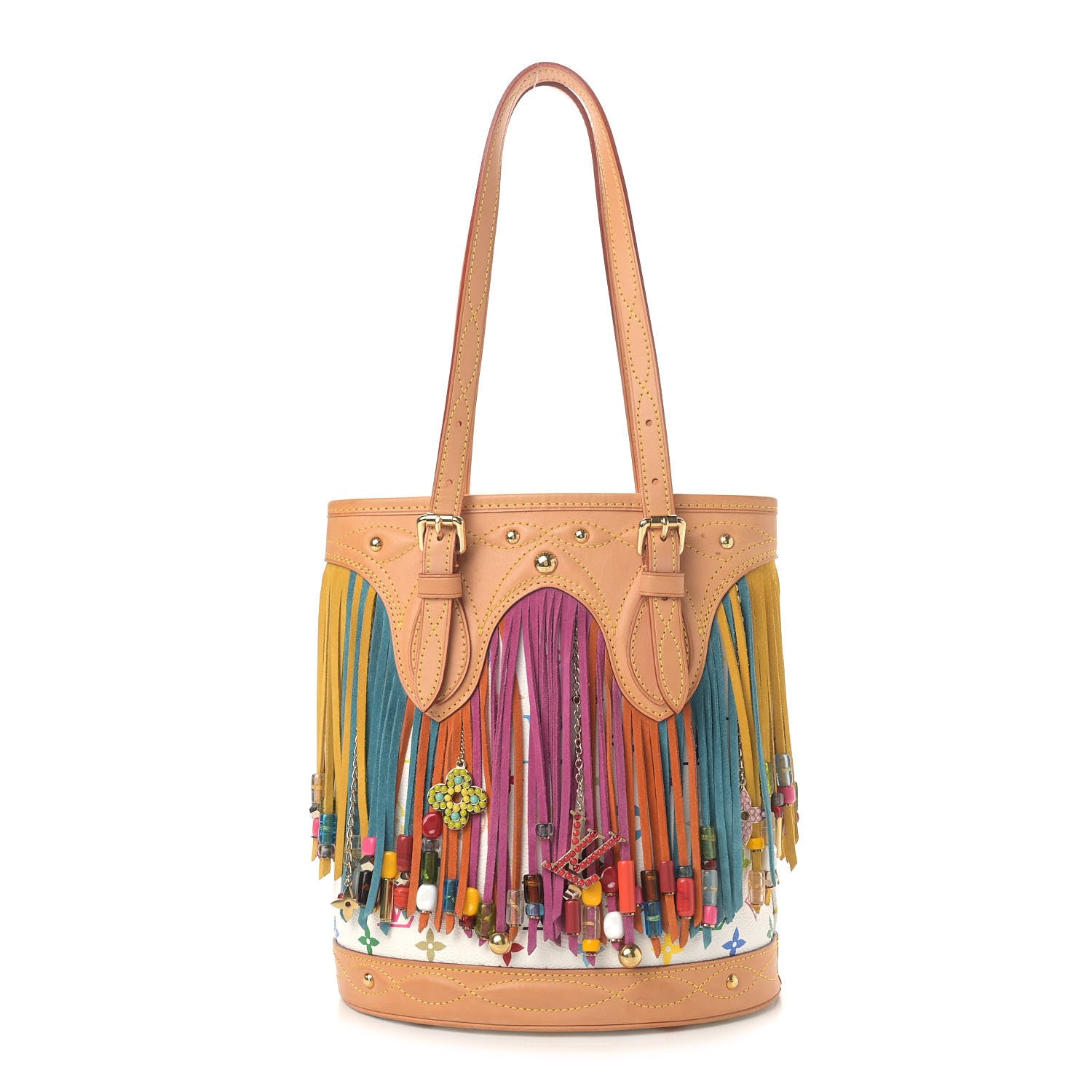 Louis Vuitton Monogram Multicolor Fringe Bucket White 1 of 9