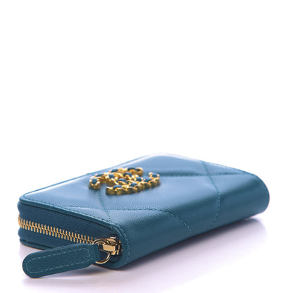 Chanel Lambskin Quilted Chanel 19 Zip Around Coin Purse Wallet Turquoise 4 of 8