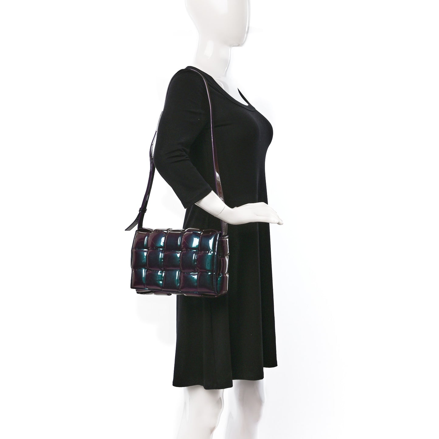 Glossy Nail Polish Nappa Maxi Intreccio Padded Cassette Crossbody Bag Holographic