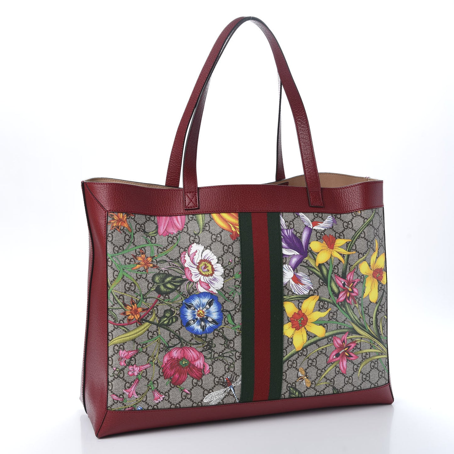 GG Supreme Monogram Flora Web Large Ophidia Tote Red