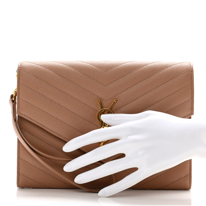 Saint Laurent Grain De Poudre Matelasse Chevron Monogram Envelope Clutch Vintage Peach 2 of 9