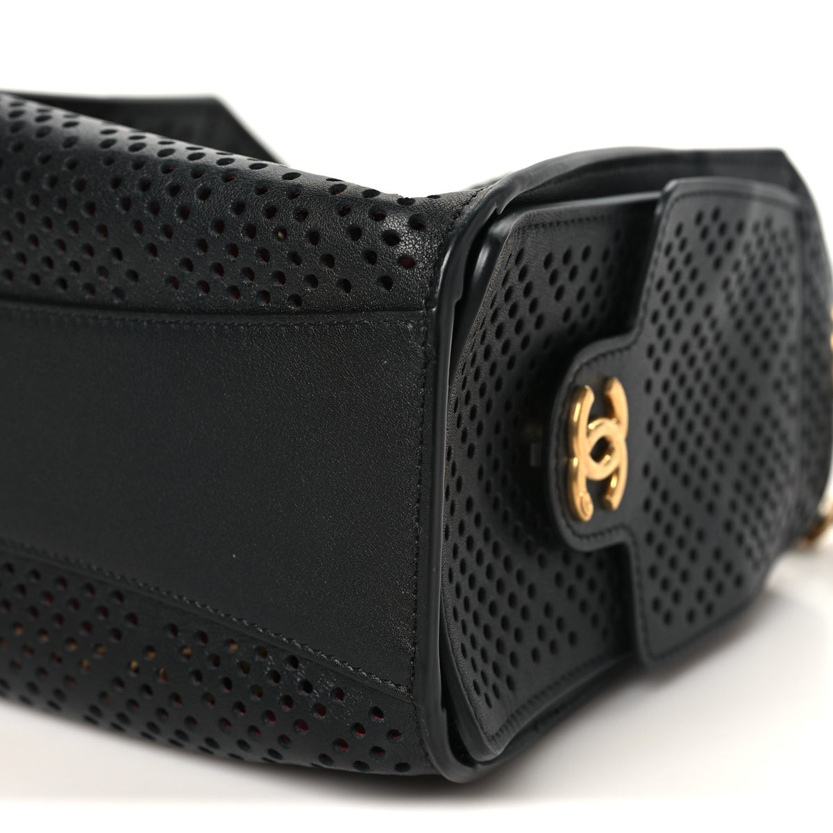 Perforated Calfskin Mini Chanel 25 Handbag Black