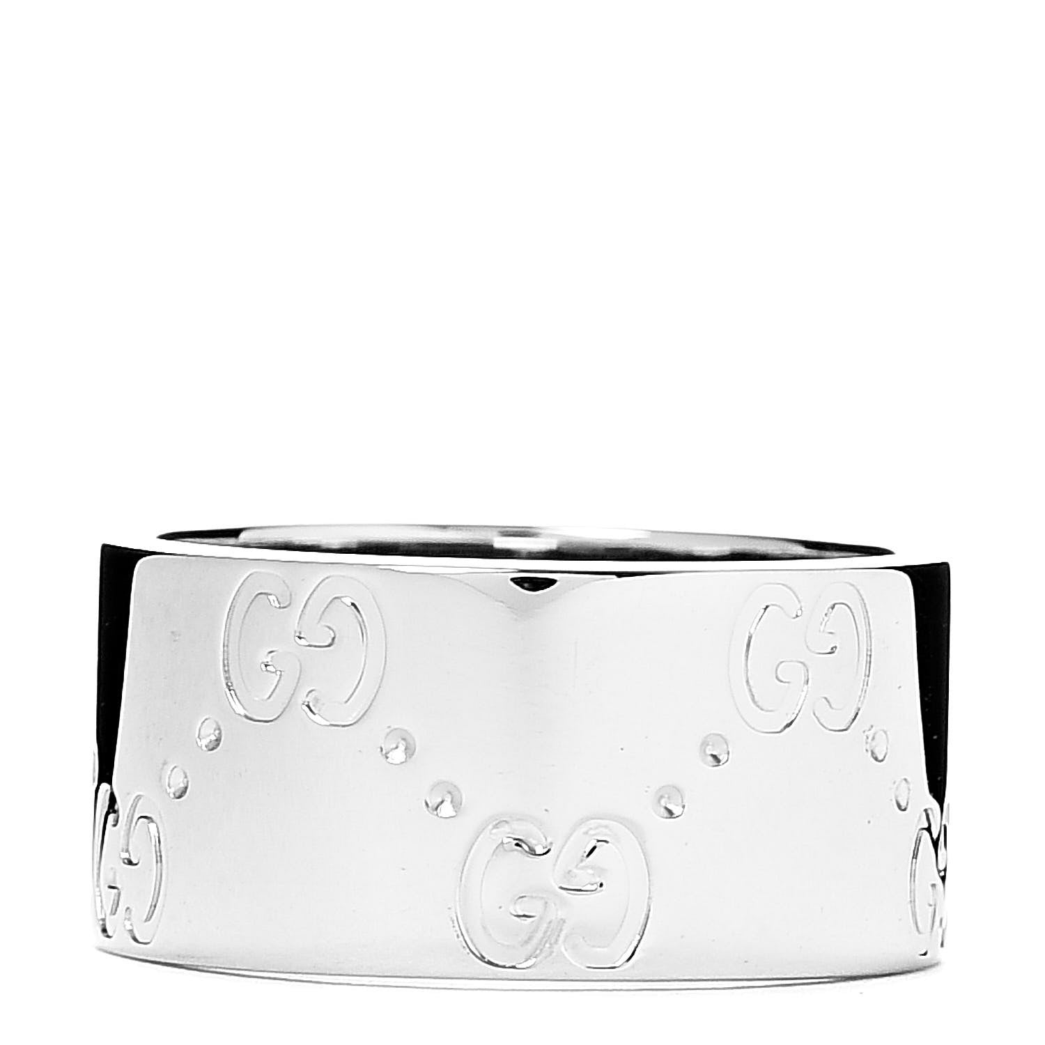 Gucci 18K White Gold 9mm Icon Band Ring 50 5.5 1 of 5