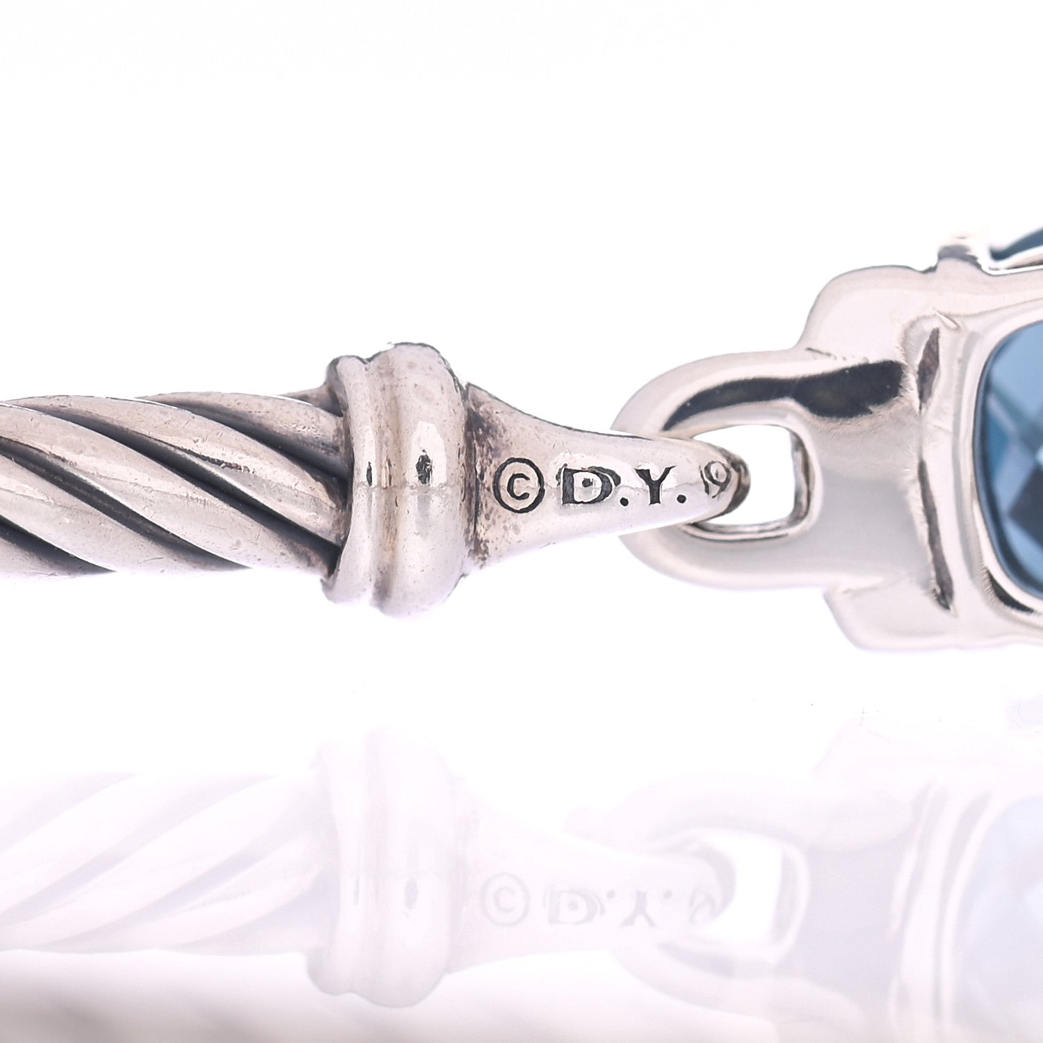 David Yurman Sterling Silver Diamond Hampton Blue Topaz 3mm Petite Wheaton Bracelet 4 of 4