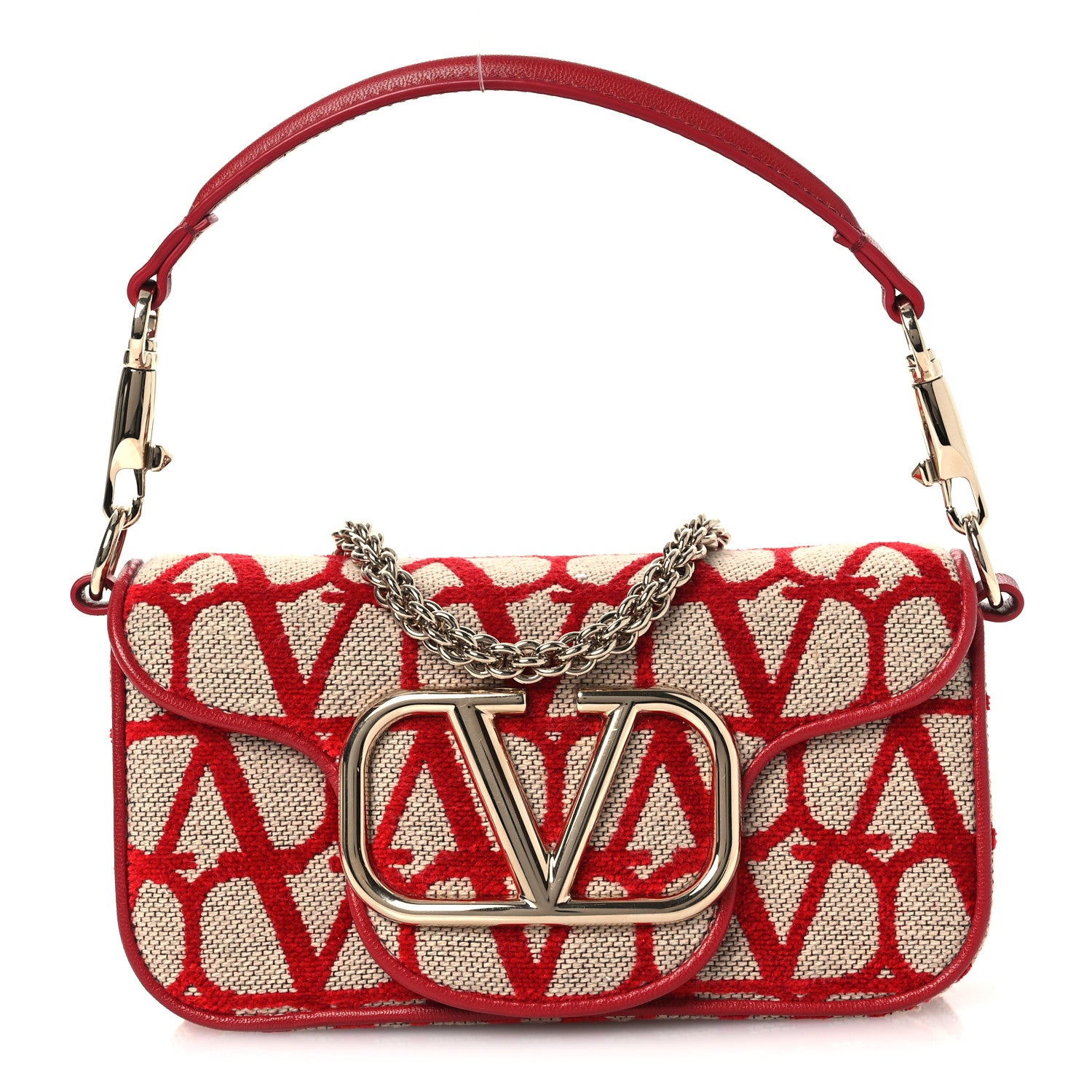 Valentino Garavani Toile Iconographe Goatskin Vlogo Small Loco Shoulder Bag Natural Rosso Valentino 1 of 11