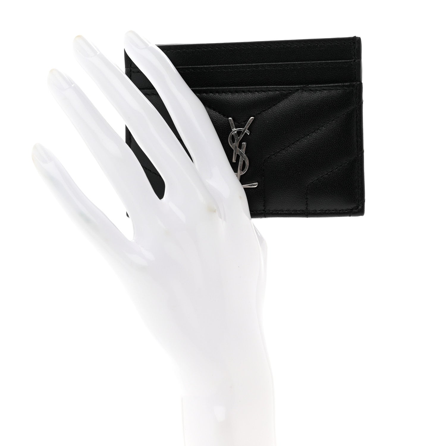 Saint Laurent Calfskin Y Quilted Monogram LouLou Credit Card Case Black 2 of 7