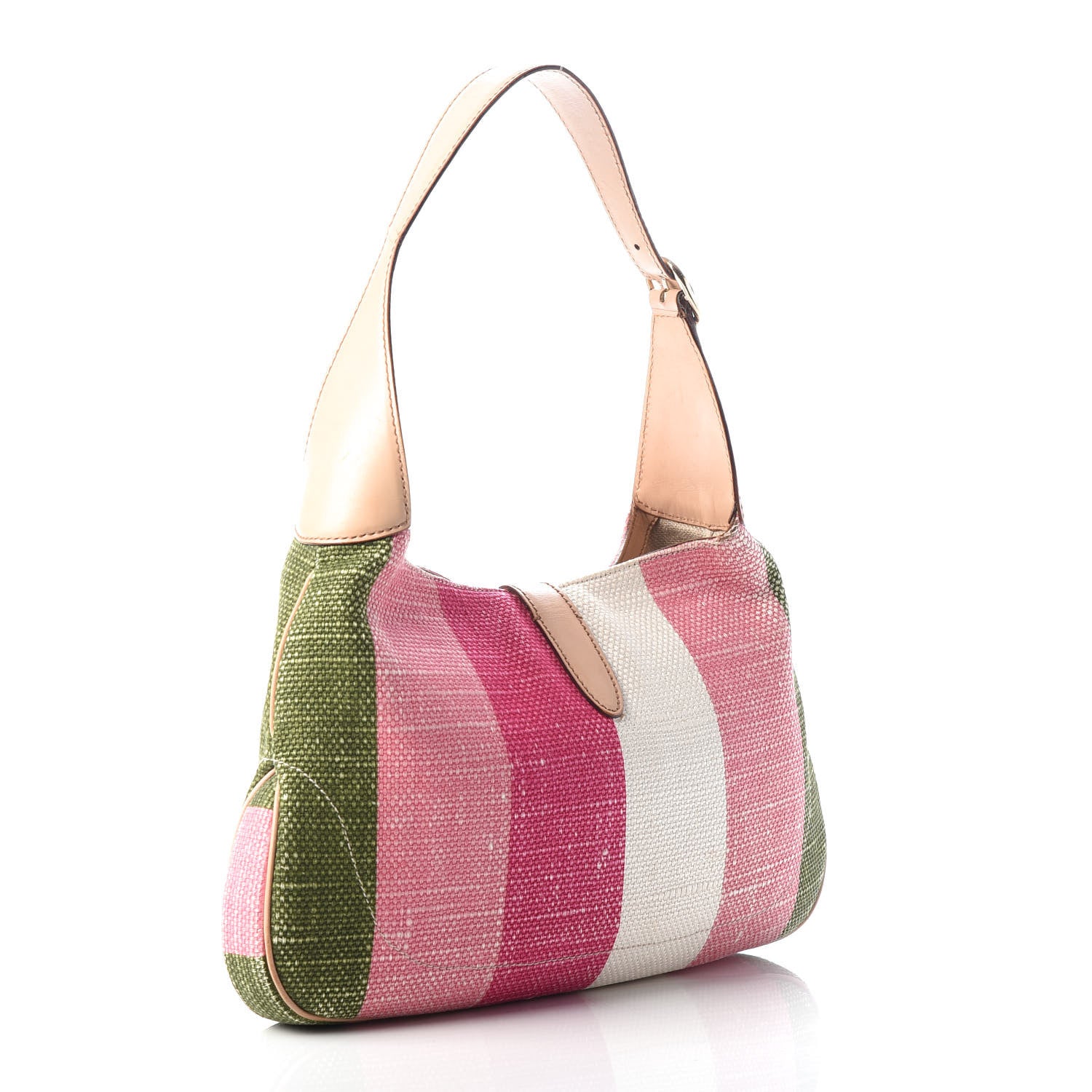 Gucci Canvas Striped Small Jackie O Hobo Green Pink 3 of 10