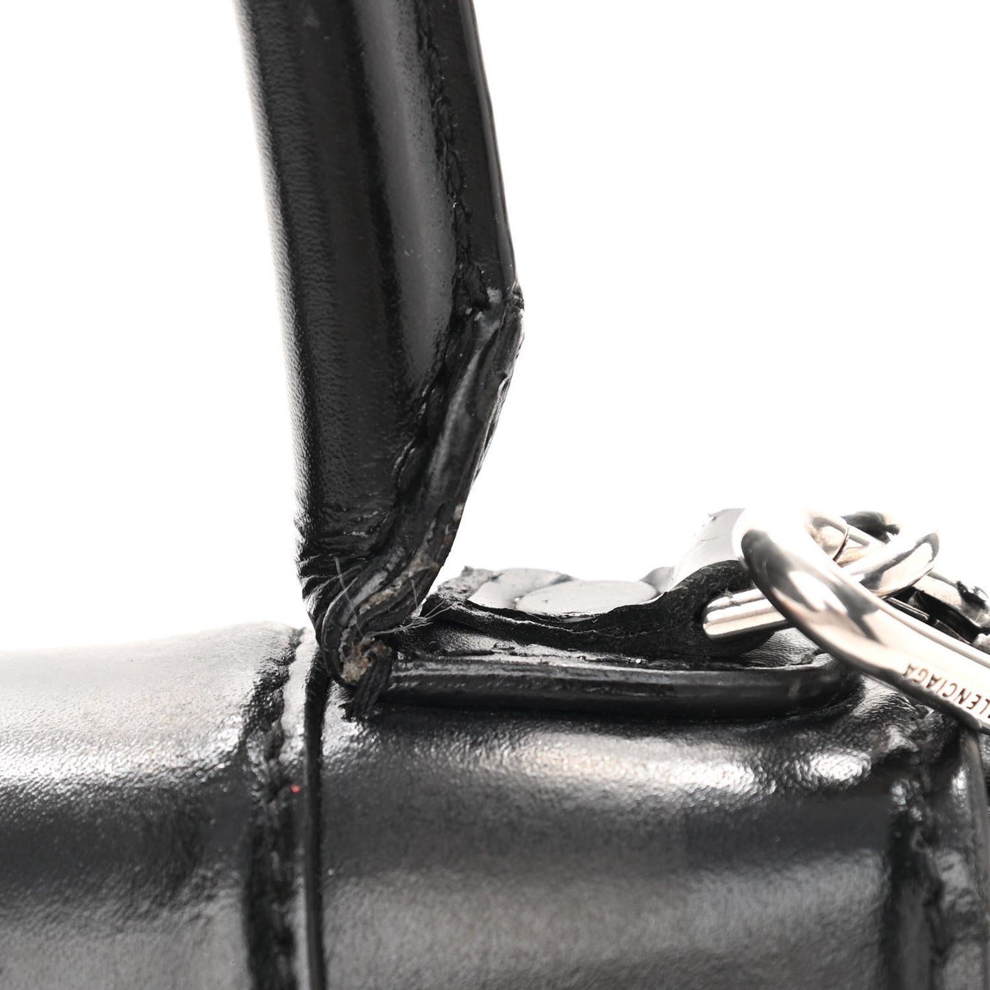 Shiny Box Calfskin Graffiti Logo Small Hourglass Top Handle Bag Black Silver